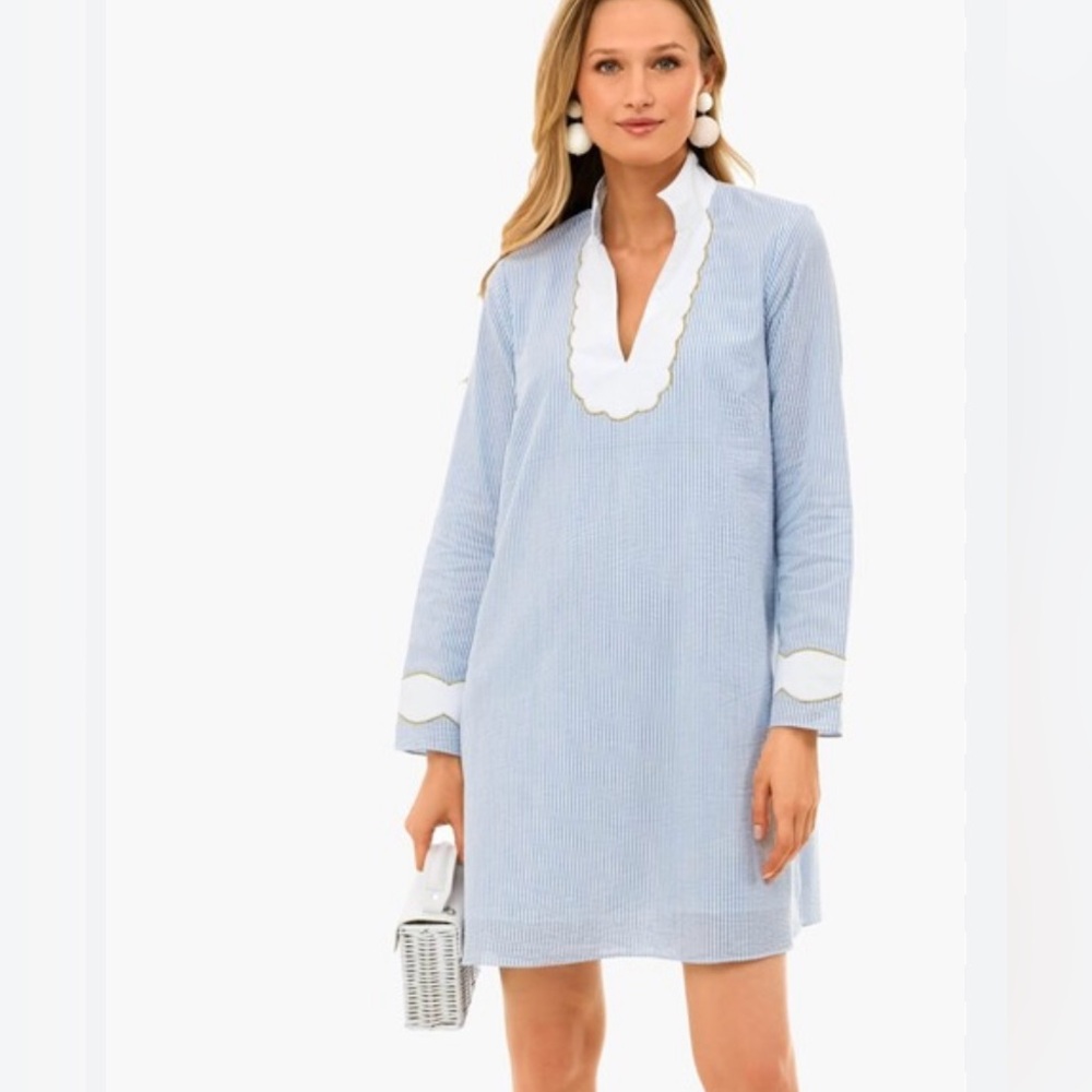 Tuckernuck Sail to Sable Charade Blue Seersucker Gail Tunic Dress Women Sz L